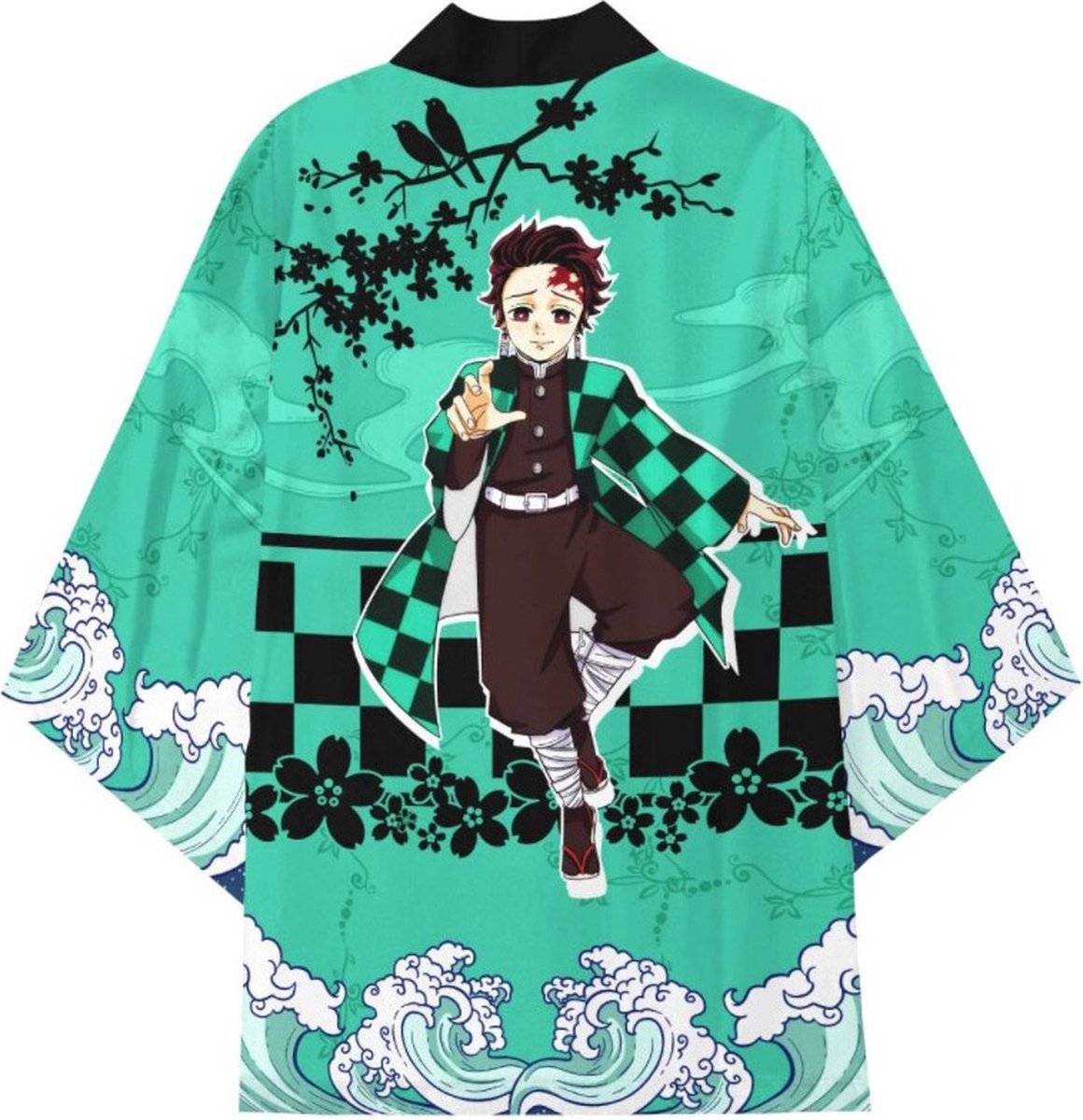 Demon Slayer Kimetsu no YaibaTanjiro Kamado Haori kimono Jas, Cosplay kostuum, cosplay kimono, Tanjiro Kamado kimono, cosplay Demon Slayer, manga, Anime kostuum, cosplay jacket, cloak, Tanjiro, Kimetsu no yaiba cosplay kostuum maat S