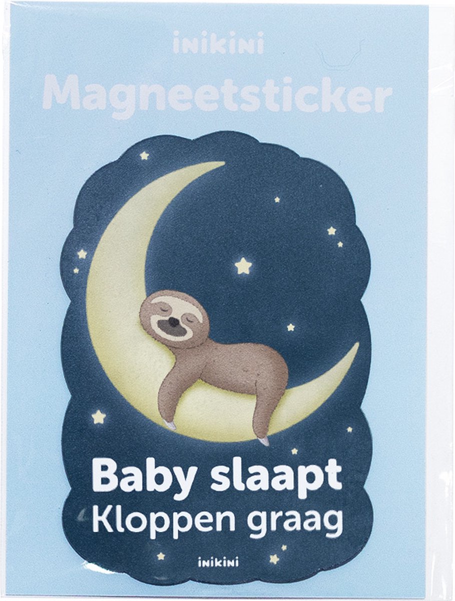 Magneetsticker - Baby Slaapt Kloppen Graag - Luiaard - Deur decoratie - Kraamcadeau - Deursticker - Dieren - Baby cadeau -  