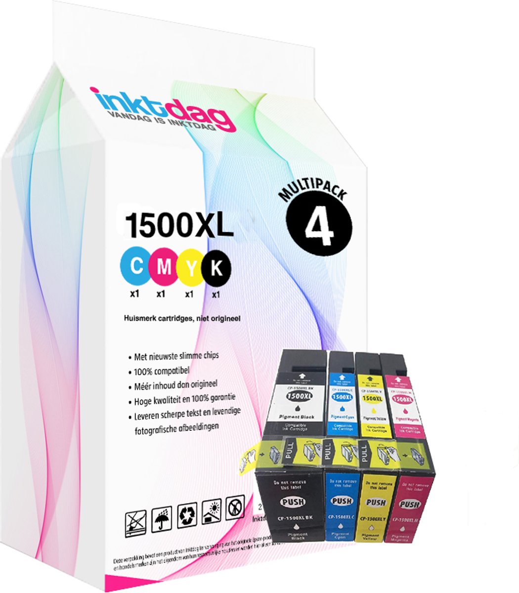 Inktdag inktcartridges voor Canon PGI-1500XL - Inktcartridge / Zwart / Cyaan / Magenta / Geel / Hoge Capaciteit