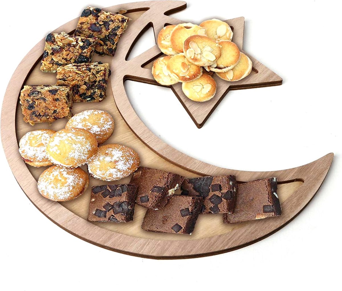 Houten Ramadan Eid Mubarak Decoratie Moon & Star Diner Plaat Voor Home Moon Islam Moskee Moslim Plaque DIY Feestartikelen