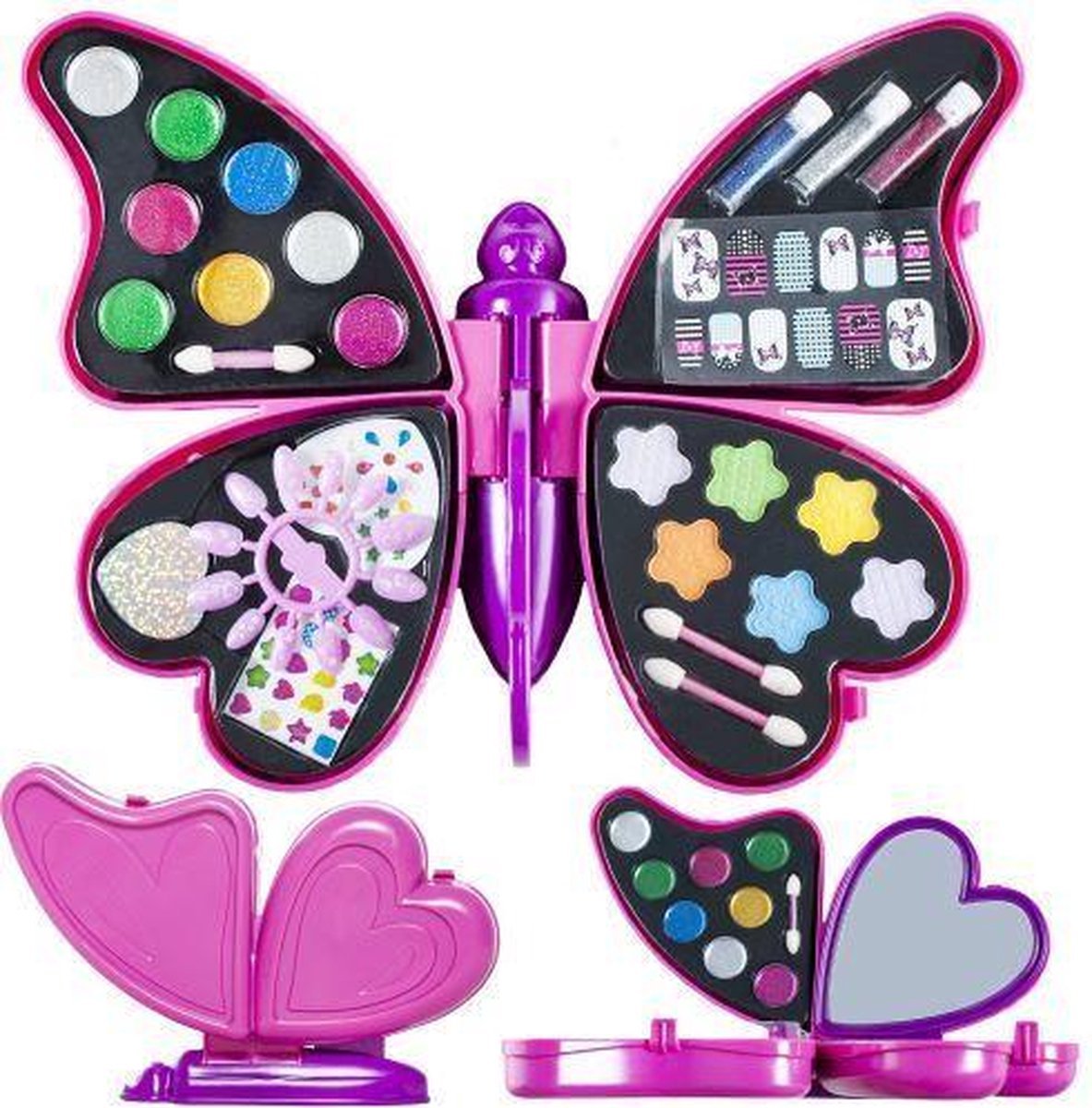 Speelgoed  Make-up Set - Vlinder -  92 stuks - 34 x 27 cm - incl . Spiegel - Met GRATIS 100 NAGELSTICKERS  !! Kado Tip - Sint - Kerst