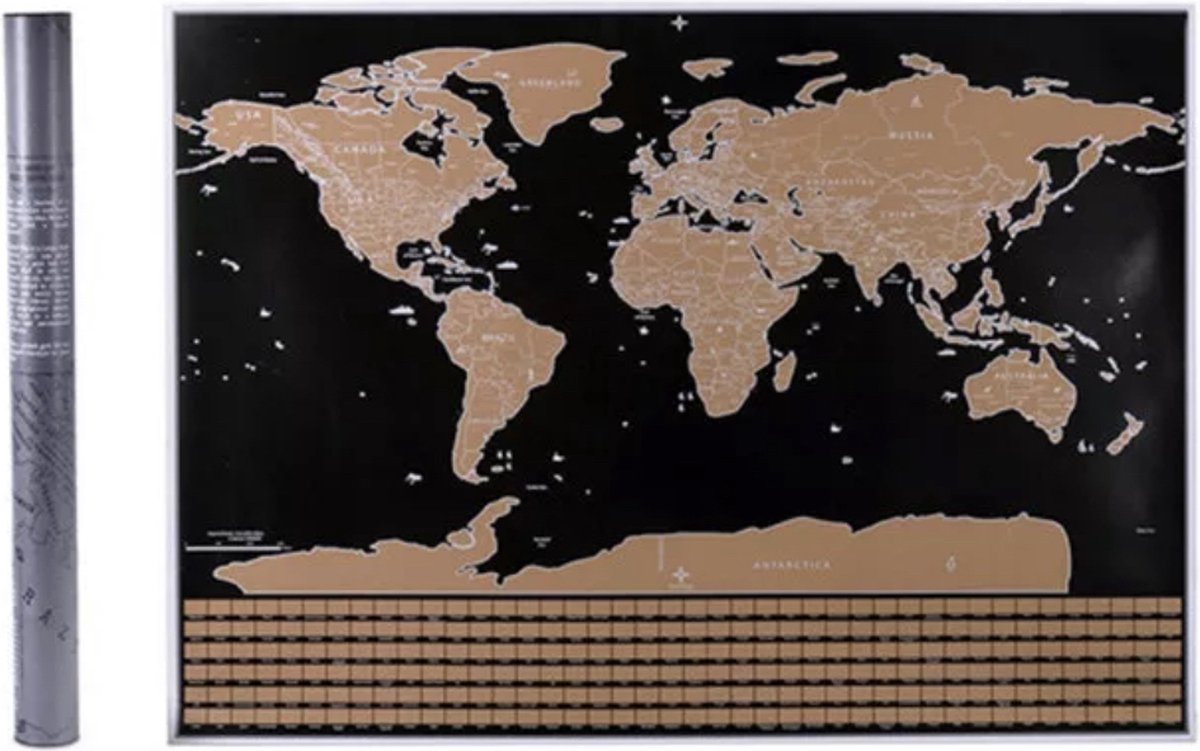 Wereldkaart Scratch map - 60 x 83 cm - Hoge Kwaliteit - Met Opberg Koker - ixen