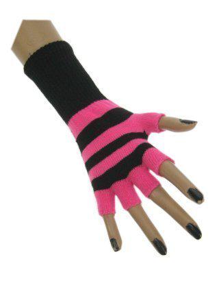 Vingerloze handschoen Neon gestreept pink / zwart