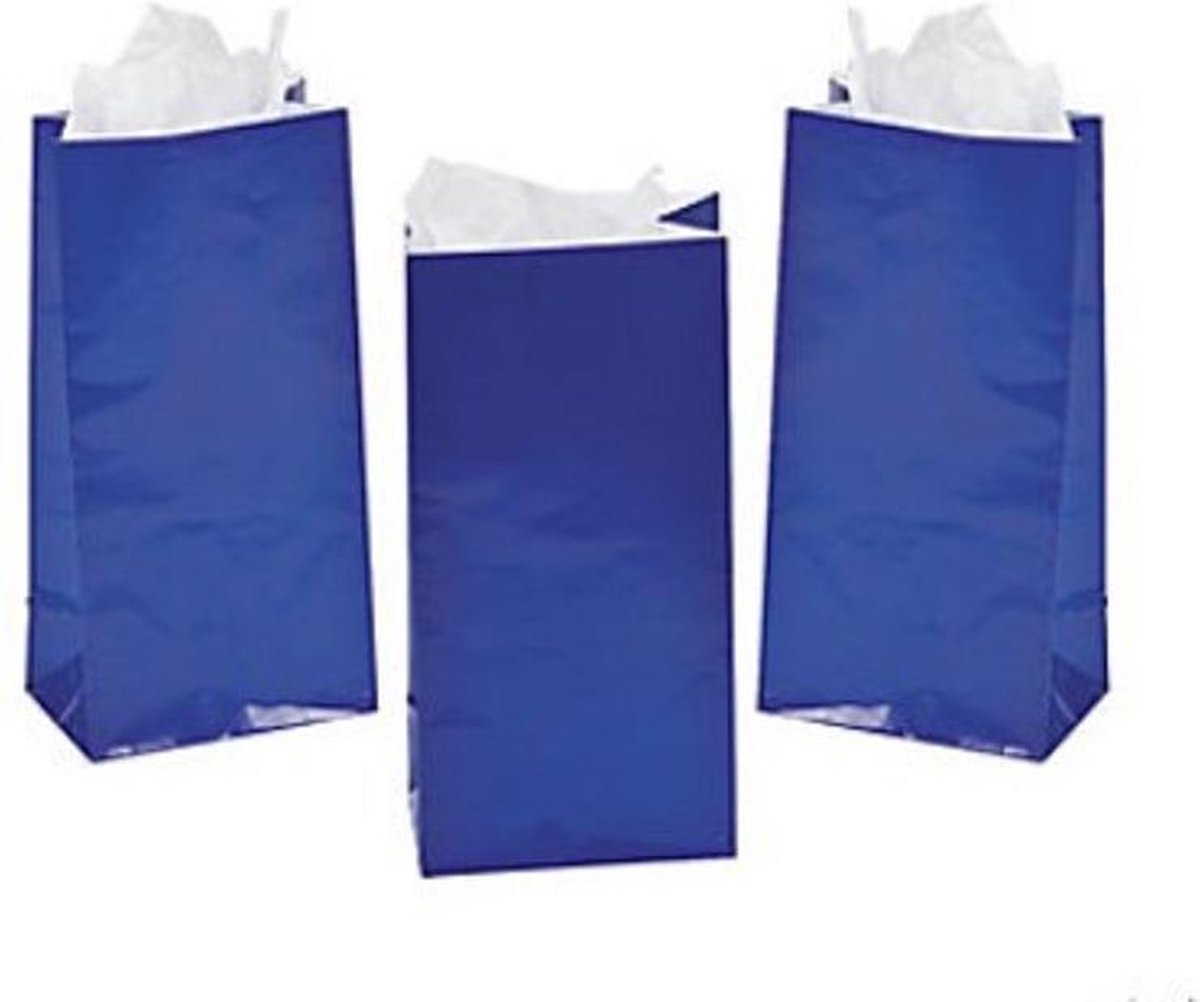 Uitdeelzakjes blauw - papier - 12 stuks - traktatiezakje - bedankje - goodiebag