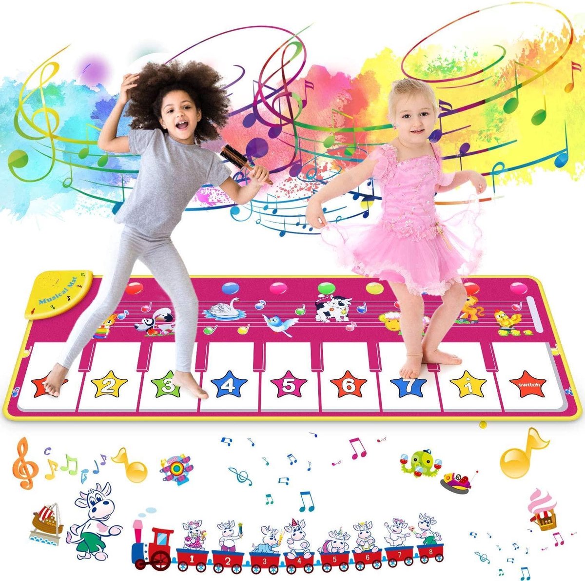 Dansmat, pianomat muziekmat dansmat kinderen keyboard mat 100 x 36 cm toetsenbord mat speelgoed piano mat keyboard speeltapijt met 8 toetsen en 8 dierenstemmen