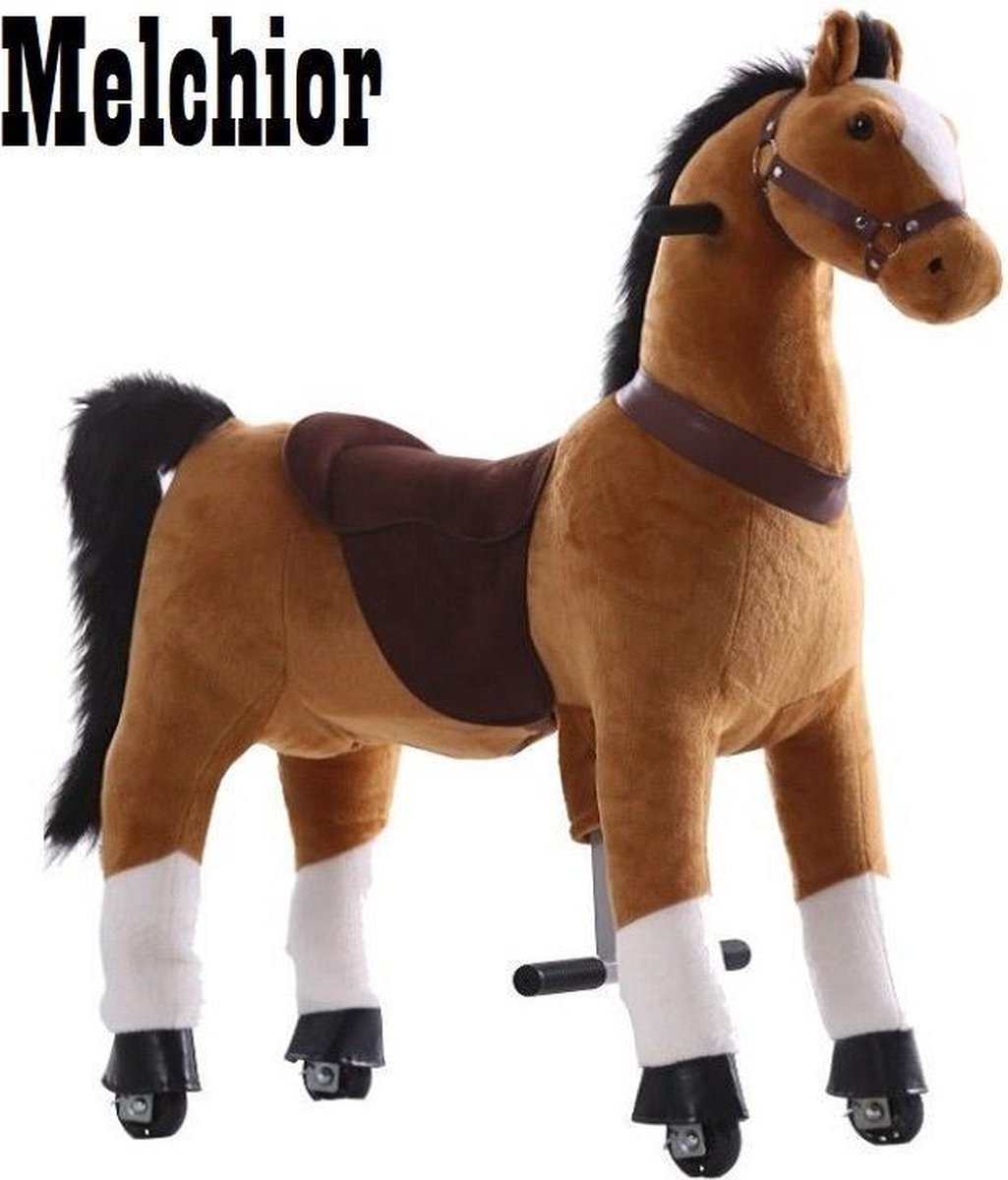 Kids-Horse Animal Riding, rijdend speelgoed paard, bruin met witte bles en hoef 4-9 jaar, Kids-Horse 