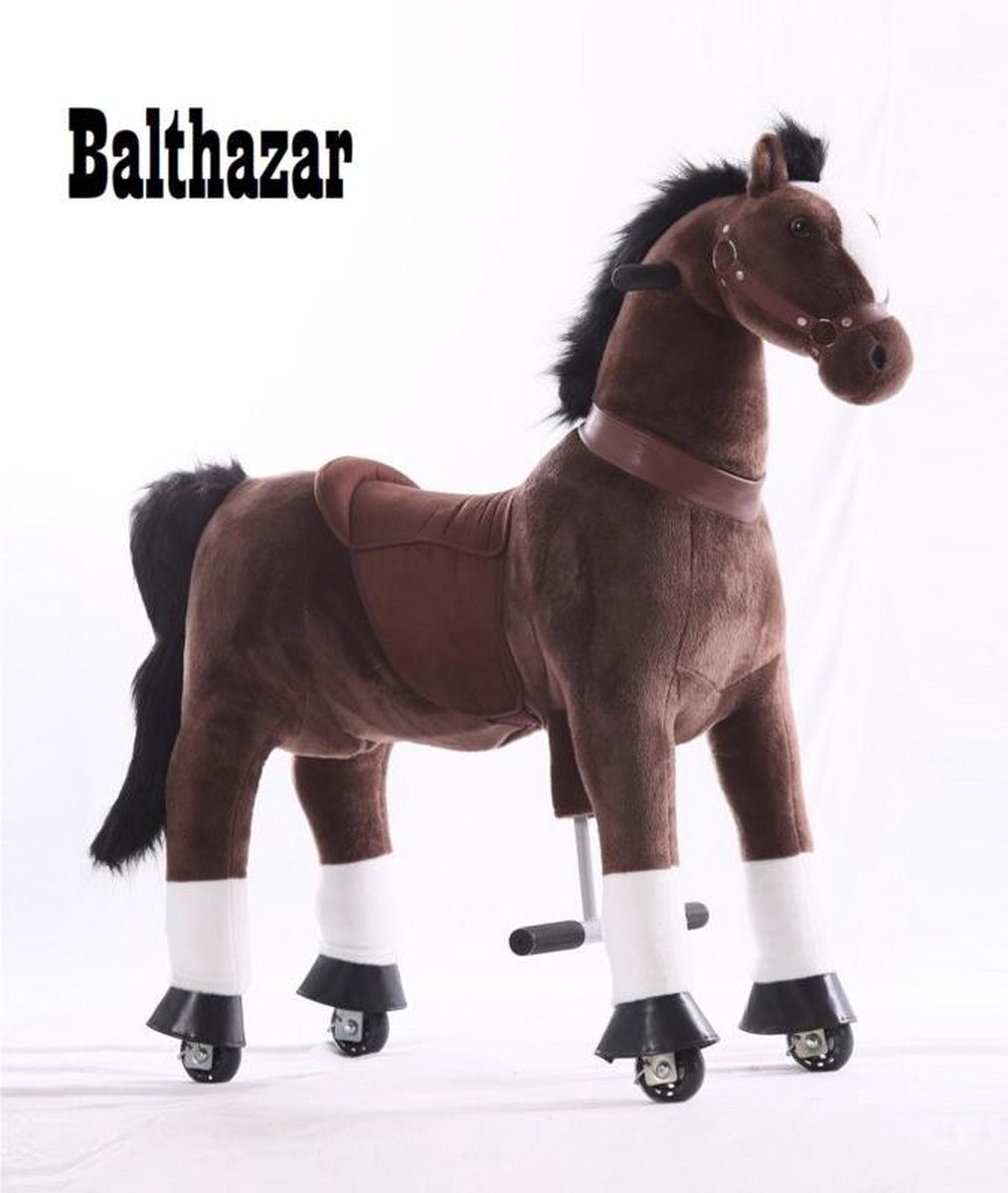 Kids-Horse Animal Riding, rijdend speelgoed paard, donkerbruin met witte bles en hoef 3-6 jaar, Kids-Horse 