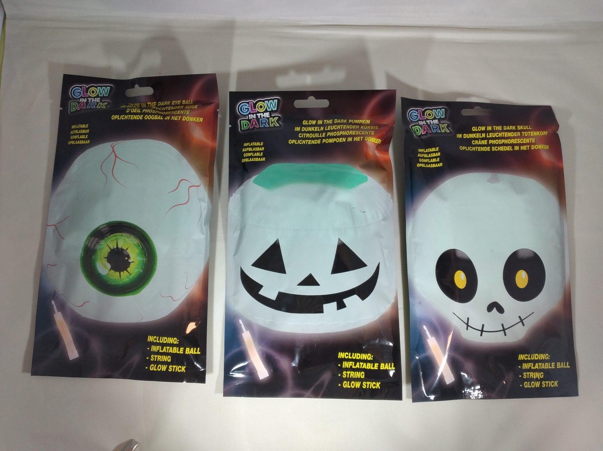 Halloween opblaasbare bal, glow in the dark kindercrea per stuk geleverd