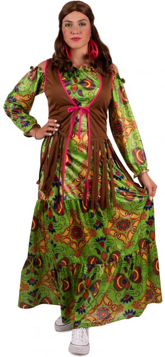 Hippie jurk lang dames paisley, flowerpower  mt 42