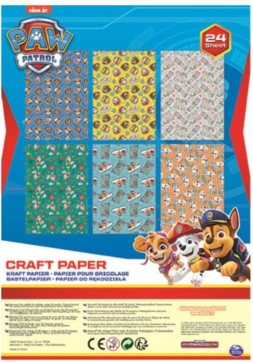 Hobbypapier, knutselkarton Paw Patrol 24 delig, kindercrea