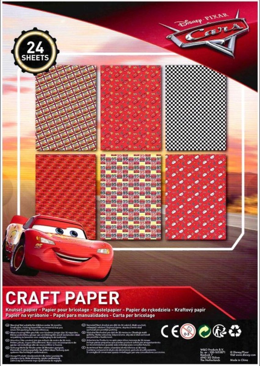 Hobbypapier, knutselpapier disney Cars, 24 delig Kindercrea