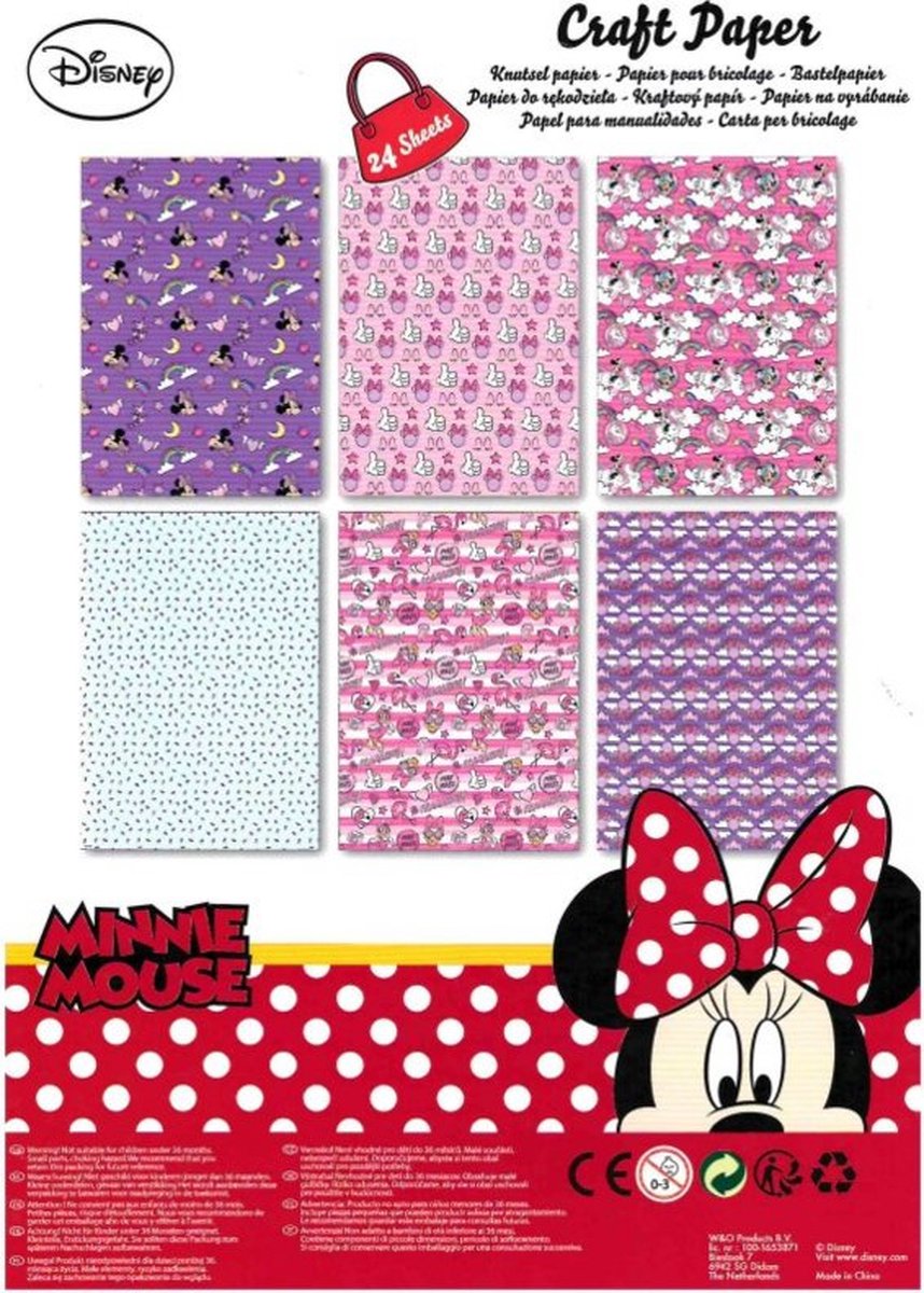 Knutselpapier, hobbypapier, Minnie Mouse 24 delig, kindercrea