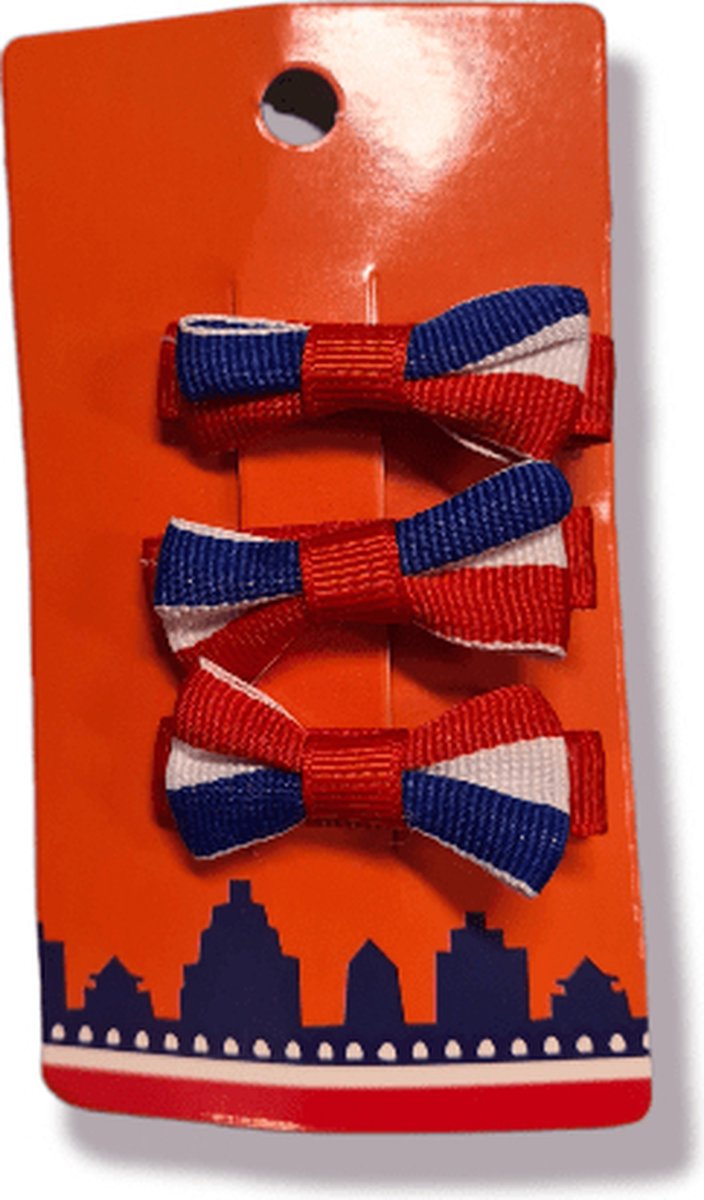 Oranje haar clipjes rood-wit-blauw 3 stuks, kindercrea koningsdag/ek/wk