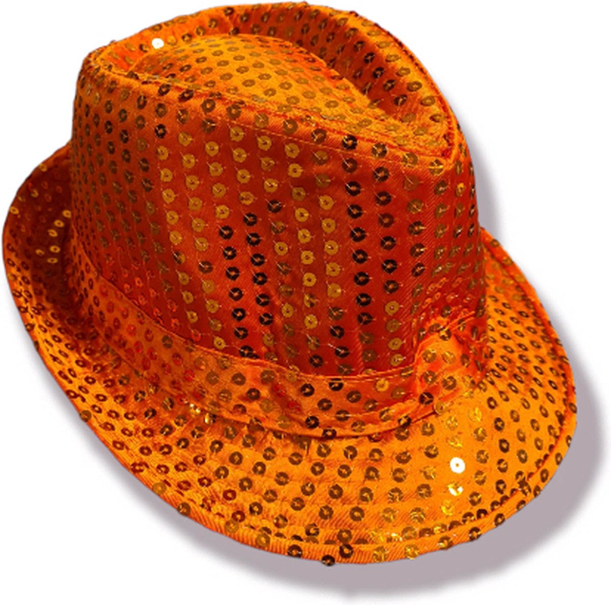 Oranje trilby hoed met glitters