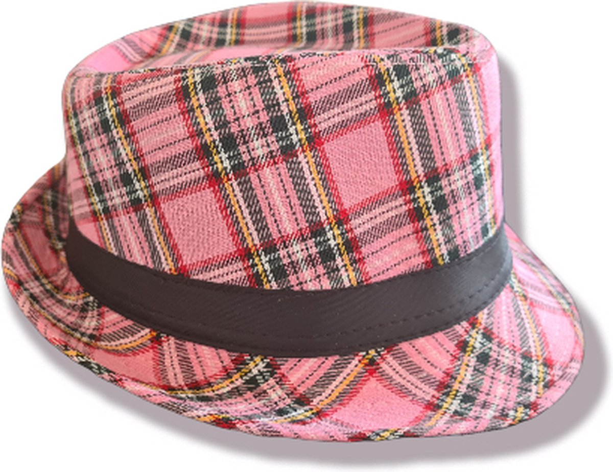 Trilby hoedje roze ruit, feesthoedje, Carnaval, Zomer, Kindercrea