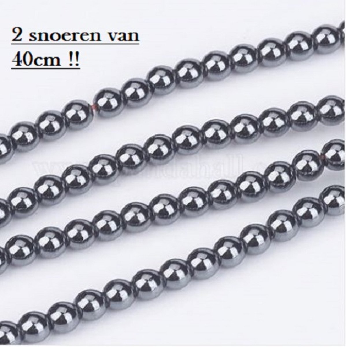 Natuurstenen kralen, Hematiet, ronde kralen van 3mm, rijggat 0,8mm. Per 2 snoeren van 40cm (= rijglengte van 80cm!)