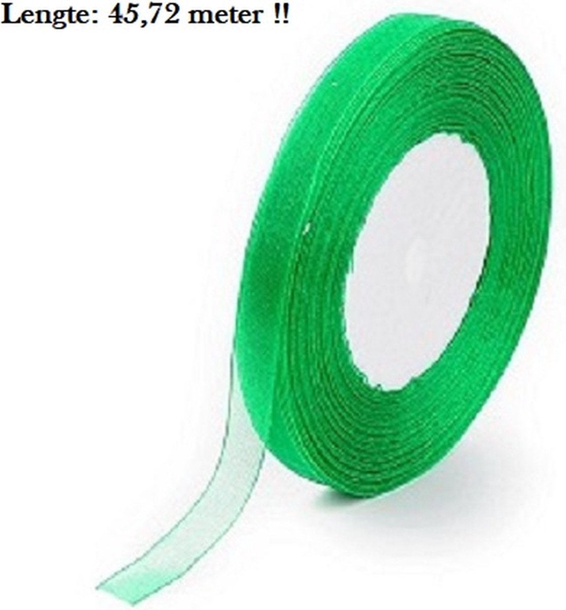 Organza lint, grasgroen, 10mm breed. Verkocht per rol van 50 yard = 45,72 meter