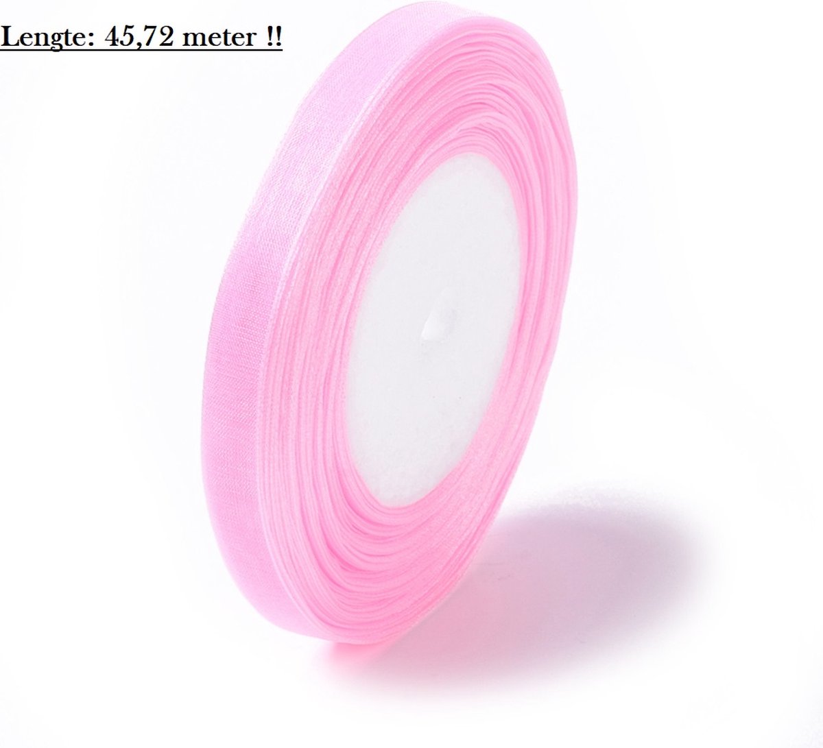 Organza lint, roze, 10mm breed. Verkocht per rol van 50 yard = 45,72 meter