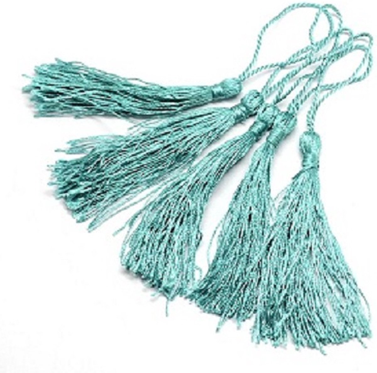 Tassels (kwastjes), 80x6mm (130mm met lus), turquoise, voor al uw creatieve ideeën. Verkocht per 50 stuks