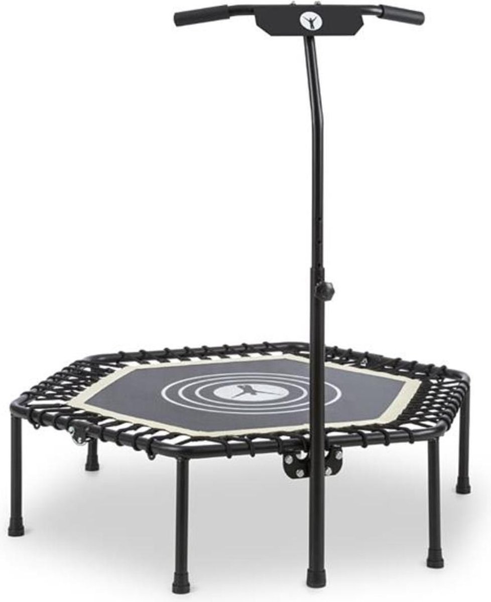 Jumpanatic fitnesstrampoline 44“ / 112 cm Ø grijpstangen klapbaar zwart