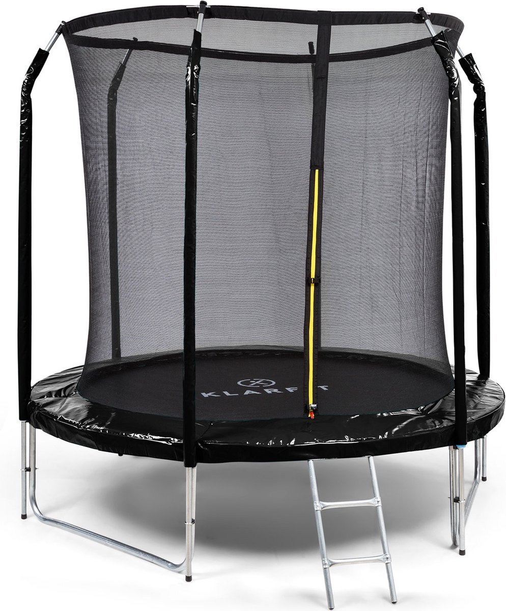 Klarfit Jumpstarter Trampoline 2,5m Ø , veiligheidsnet  ,  120kg max. , door een stabiele ladder van volledig verzinkt staal ,  zwart