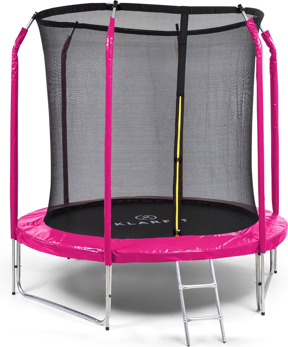 Klarfit Jumpstarter trampoline 2,5m Ø , veiligheidsnet  ,  120kg max. , door een stabiele ladder van volledig verzinkt staal ,  pink