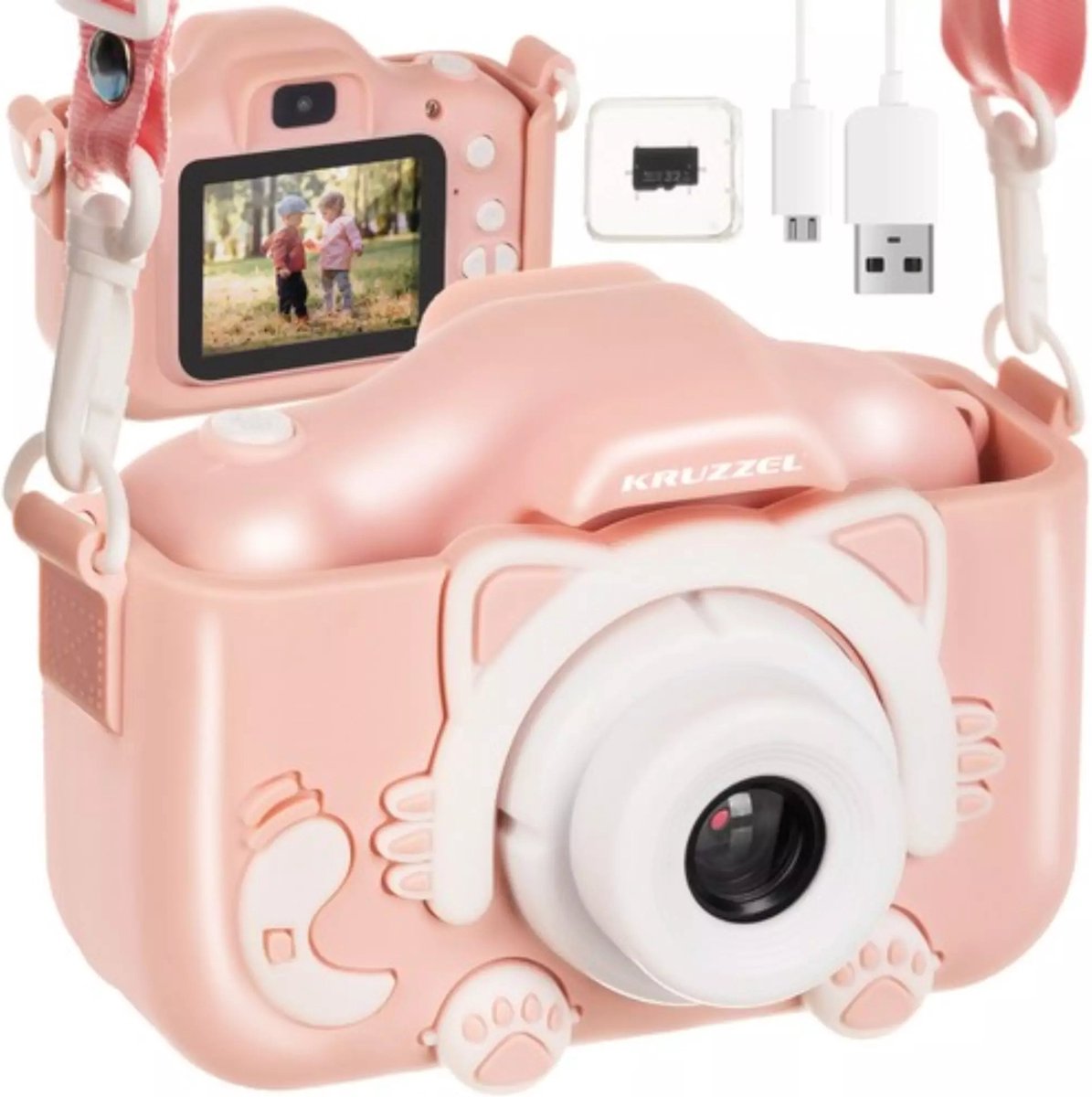 Kruzzel Digitale Kindercamera - Inclusief 32 GB SD Kaart - Roze, Full HD