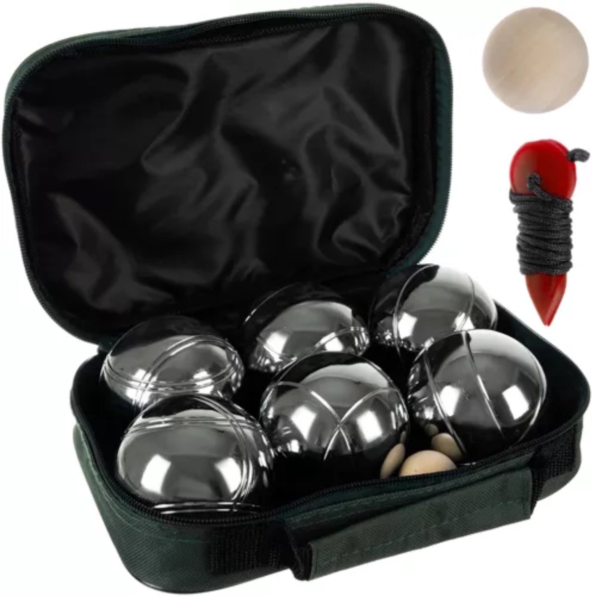 Kruzzel Jeu de Boules Ballen Set - 6 Chromen Ballen - Inclusief Draagtas en Accessoires