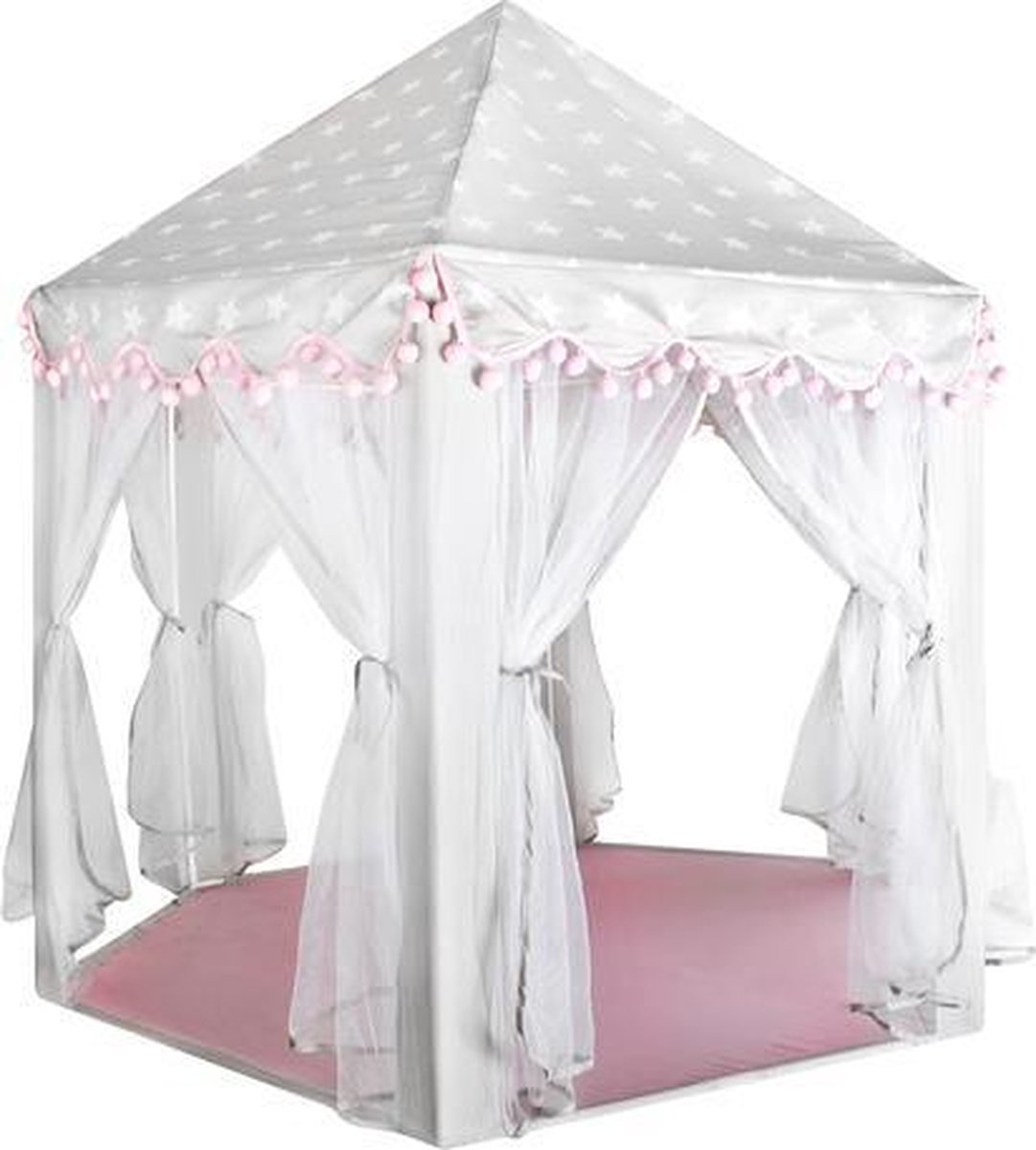 Princess Kasteel Huis Paleis 140 x 70 x 70 cm - Kinder Tent tipi voor binnen en buiten huis - Wit met Grijs dak en Sterren