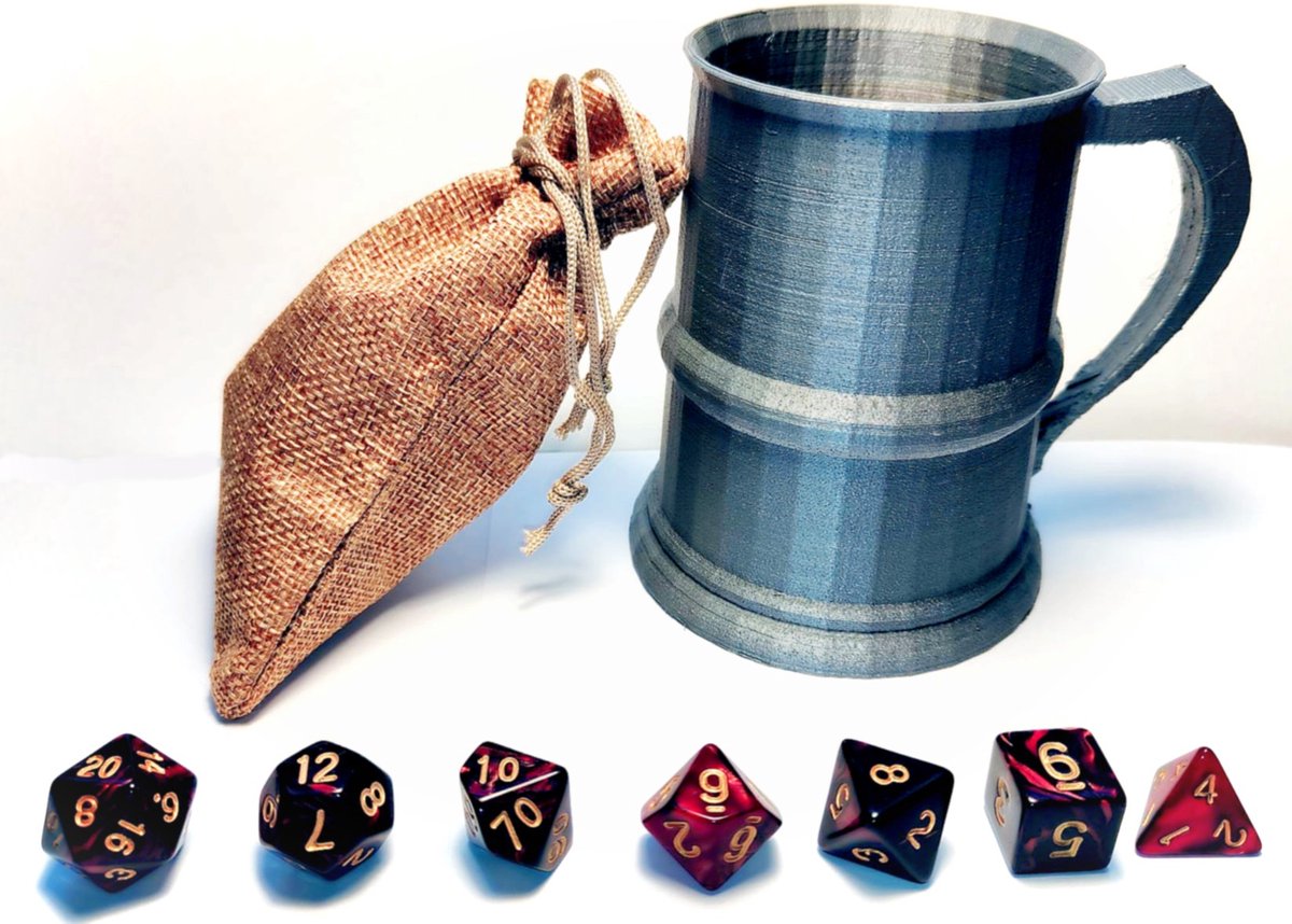 larpcenter.nl - DnD dice set - middeleeuwse gezelschaps set - DnD dobbelstenen - zwart rood met shaker - Dungeons and Dragons - dobbelstenen