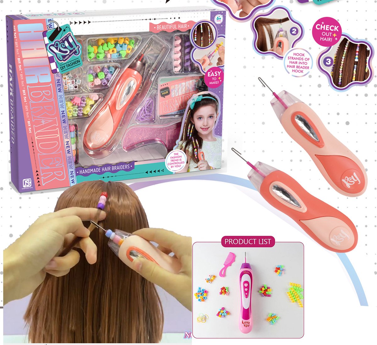 Haardecoratie Kralen Rijgset, DIY Haaraccessoires - Cadeau voor Meisjes - Perfect voor Verjaardagsfeestjes, Feestdagen, Schoolactiviteiten