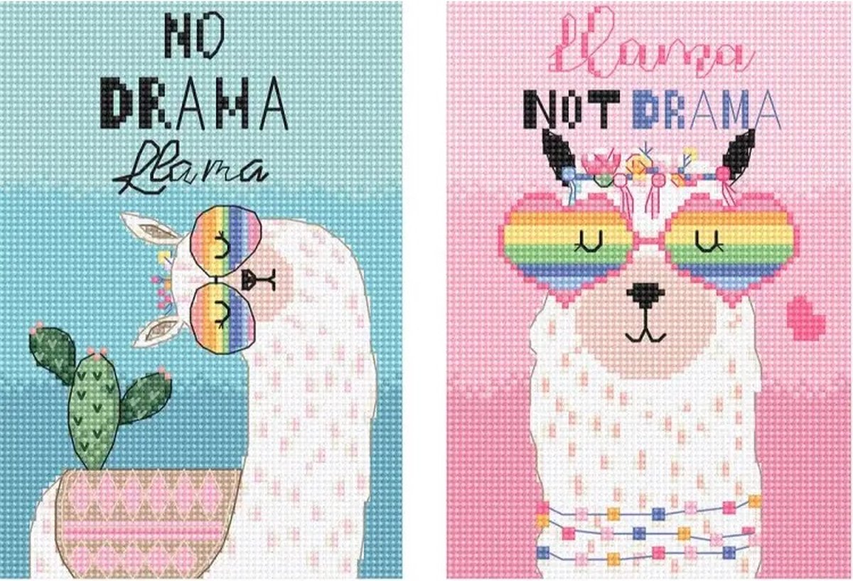 Borduurpakket Letistitch - No Drama Llama - 2 telpatroontjes om zelf te borduren