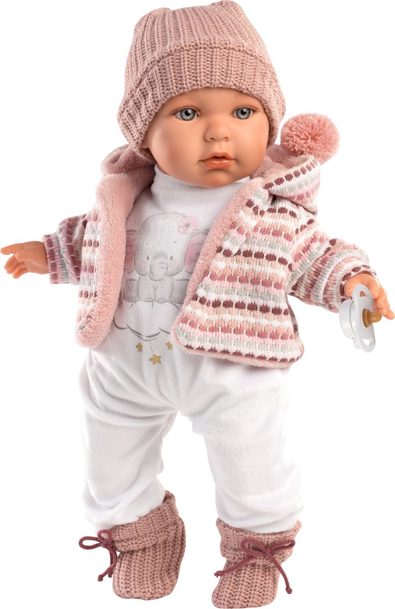 Llorens pop baby Julia met roze/wit truitje - 42cm