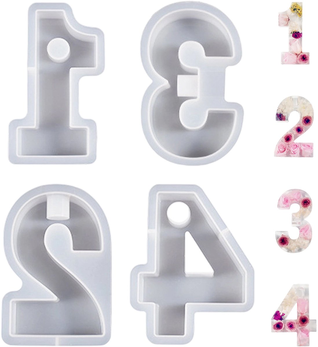   4 stuks Siliconen vorm 3D cijfers voor DIY kaarsen - DIY Cijfers Kaarsenhouder 1-4, Herbruikbare 3D Kaarsen Mallen voor Decoratie