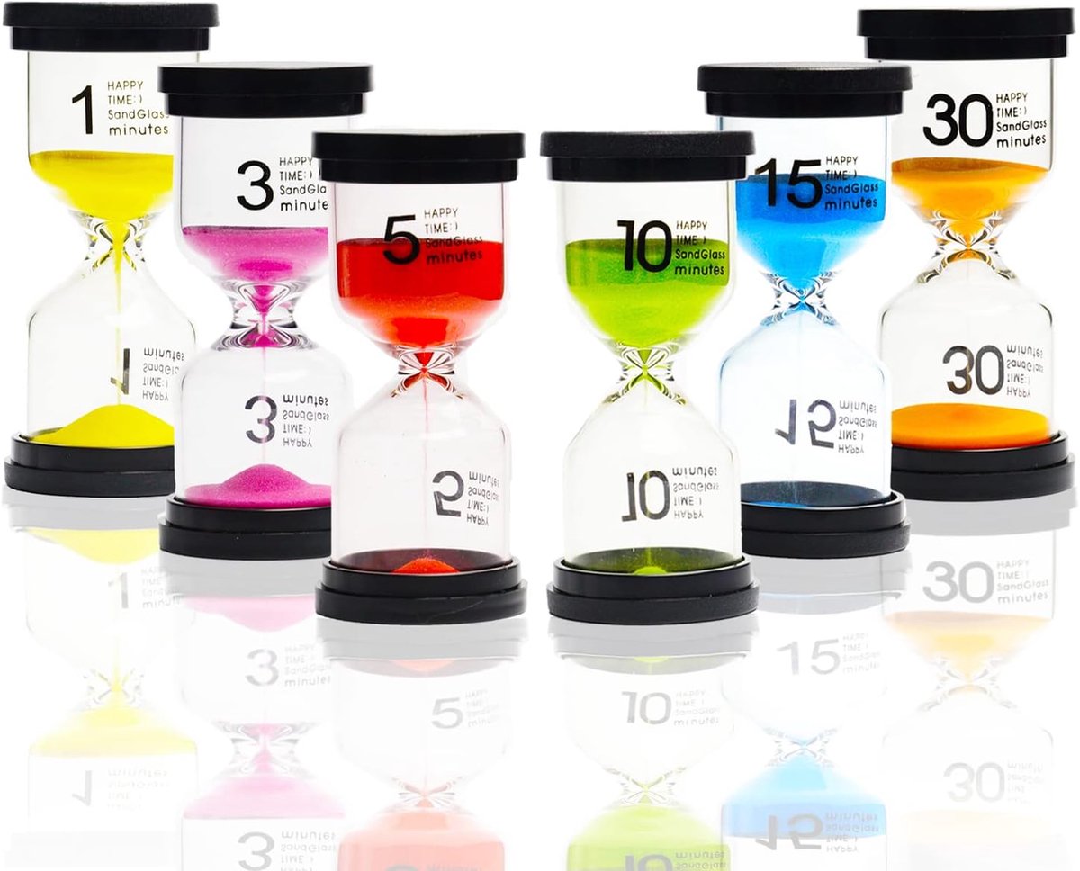   -6-delige  set voor Kinderen – Kleurrijke  s met Zwarte Deksel – 1/3/5/10/15/30 Minuten Timer – Perfect voor Tandenpoetsen, Spelletjes, Studie, Keuken en Kantoor