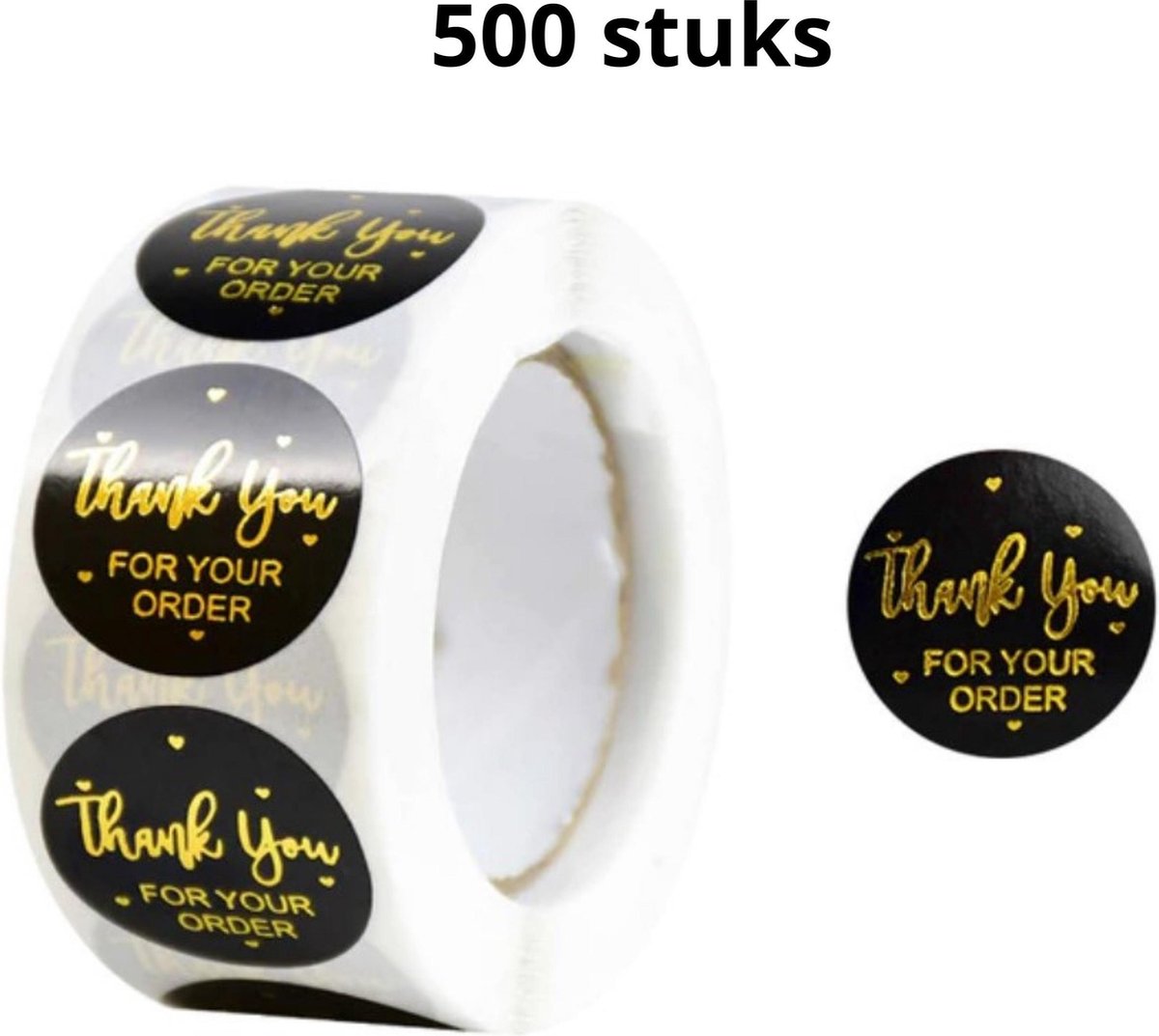 Stickerrol - stickers - 500 stickers - business stickers - thank you for your order - zwart met goud - bedrijf stickers - stickers thank you - thank you stickers - small business stickers - verpakking stickers - stickerrol 500 - thankyou stickerrol