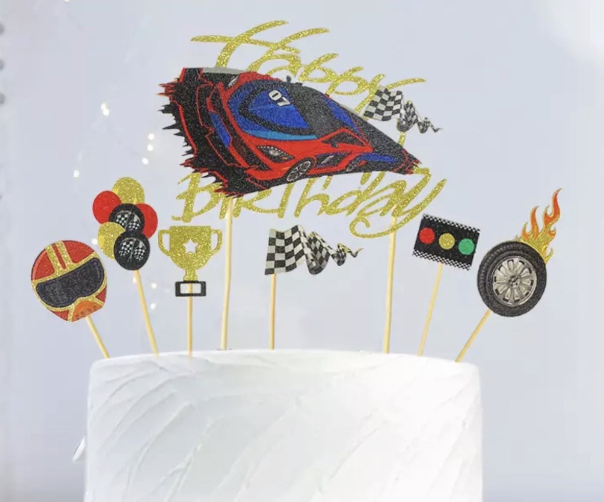 Raceauto - cake flags - taart vlag - taartversiering - taart topper - taart decoratie - decoratie topper