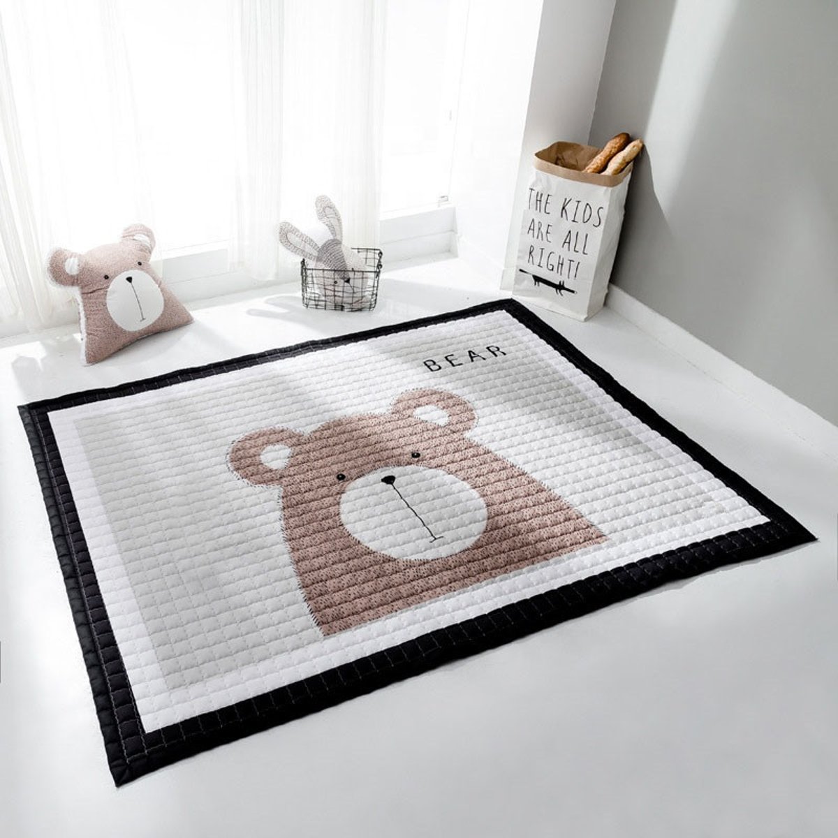 ECO Baby speelmat met Beer – Speelkleed voor peuters – Antislip – Huis en tuin – Modern design met diverse dieren printen 100x150cm