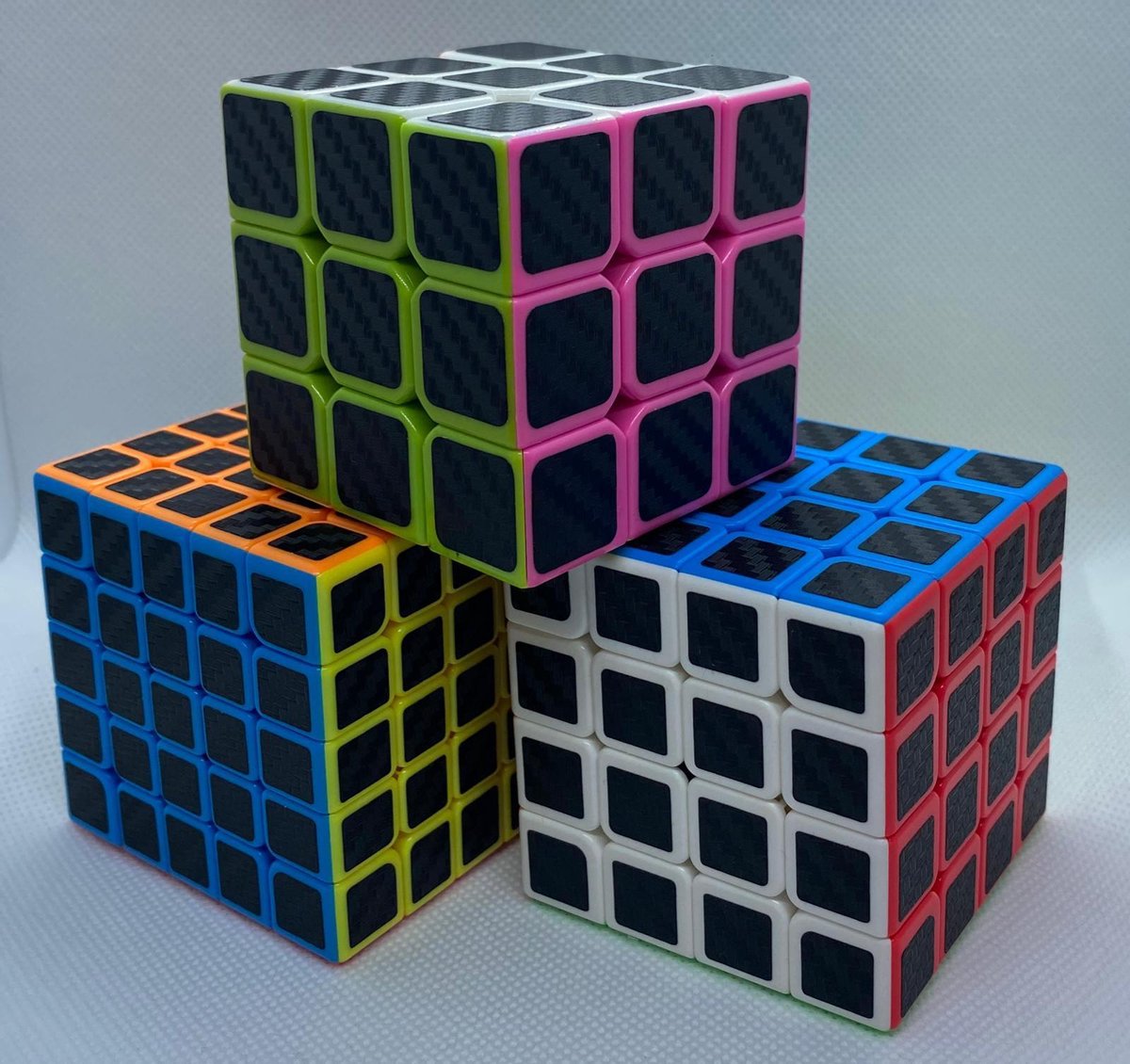 Puzzelkubus premium Carbon Cube, combi deal 3x3 , 4x4 en 5x5 kubus. Speed cube Braintrainer, braingame, breintrainer.