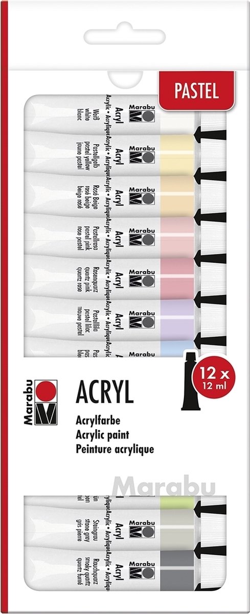 Marabu Acrylverf Pastel - 12 kleuren x 12 ml