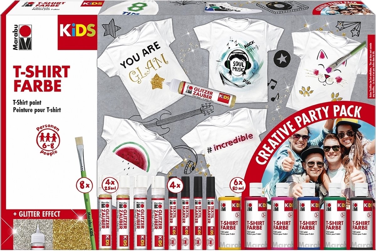 Marabu Kids Textielverf Party Pack - 8 kleuren - 4 textielstiften