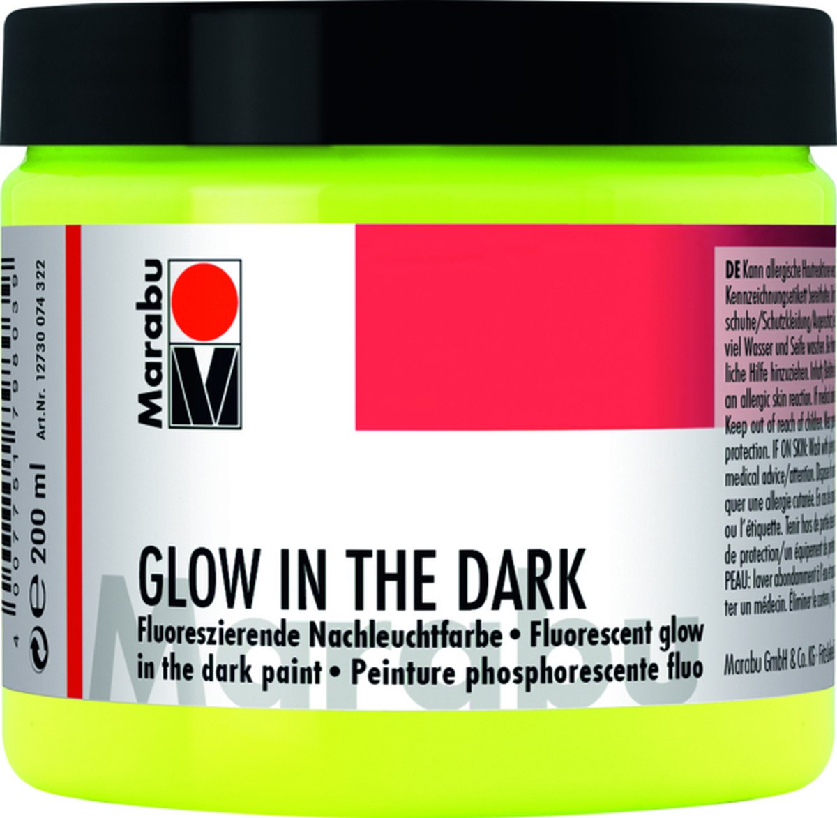 Marabu glanzerende, fluoriserende nachtverf - Glow in the Dark - 200ml. op waterbasis.