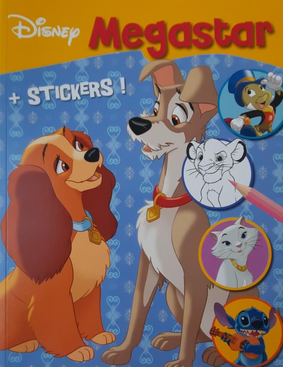 Disney Megastar kleurboek met stickers - Lady and the tramp - Lion King - Marie - Pinokkio