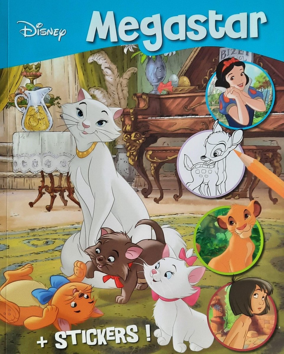 Disney Megastar kleurboek met stickers - Marie - Aristocats -Lion King - Mogli - Bambi