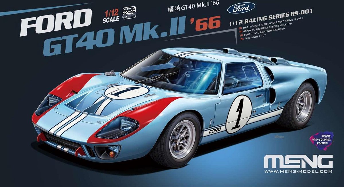 1:12 MENG RS001 Ford GT40 Mk.II66 Car - Pre Colored Edition Plastic kit