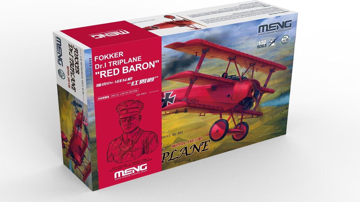 1:32 MENG QS002S Red Baron’s Classic Triplane Debuts with 1:10 Resin Bust!