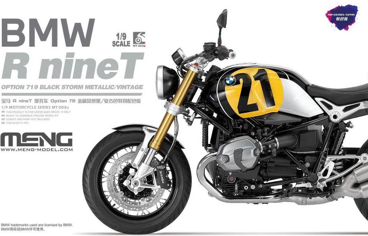 1:9 MENG MT003U BMW RnineT Option 719 Black Storm Metallic/Vintage - Pre Coloured Plastic kit