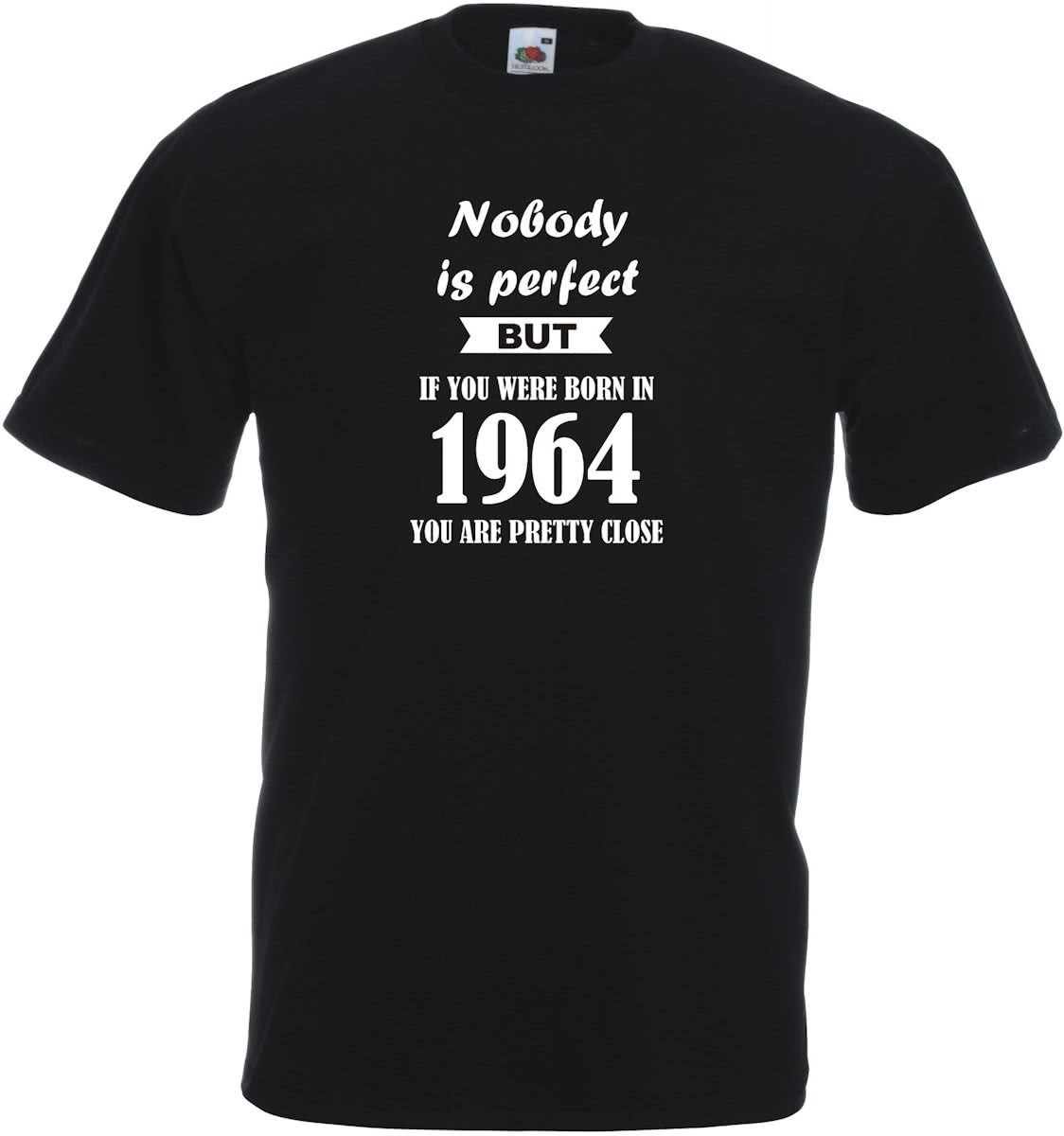 Mijncadeautje - Unisex T-shirt - Nobody is perfect - geboortejaar 1964 - zwart - maat L