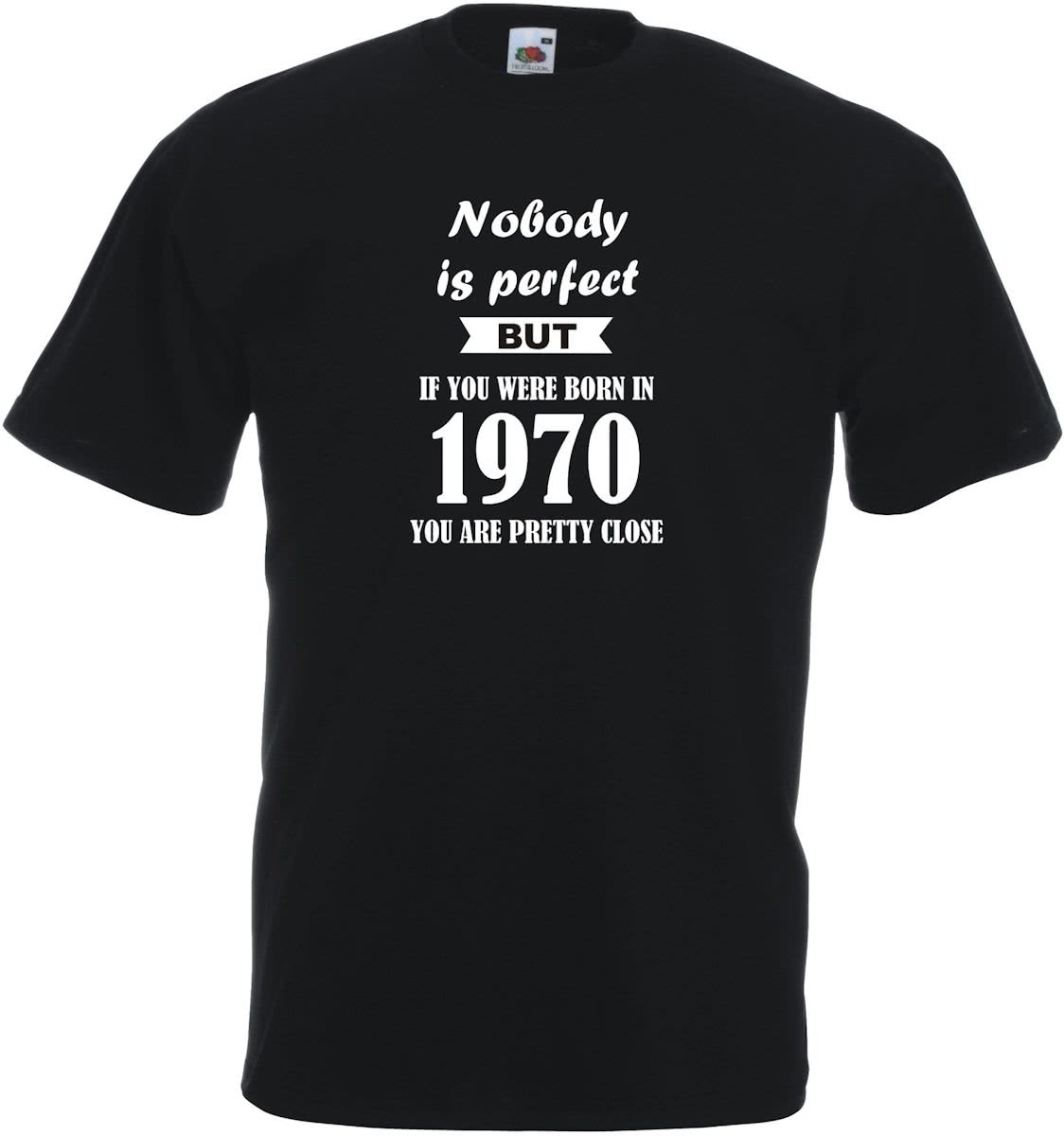 Mijncadeautje - Unisex T-shirt - Nobody is perfect - geboortejaar 1970 - zwart - maat XXL