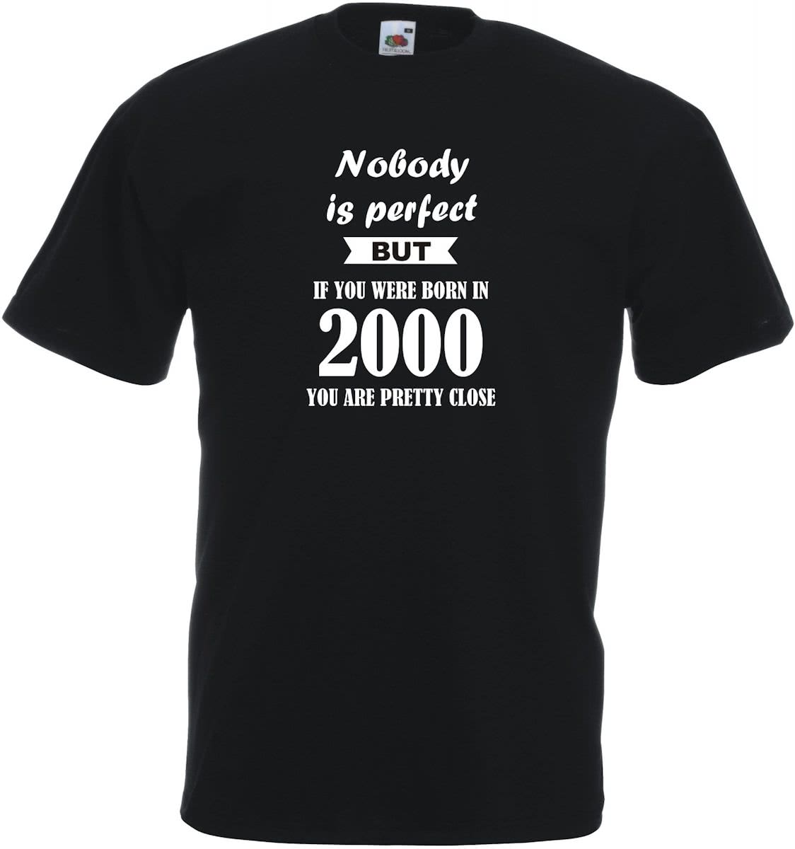 Mijncadeautje - Unisex T-shirt - Nobody is perfect - geboortejaar 2000 - zwart - maat XL